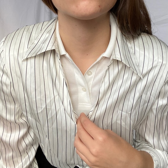 Black and white silk striped blouse French vintage - Picture 8 of 14